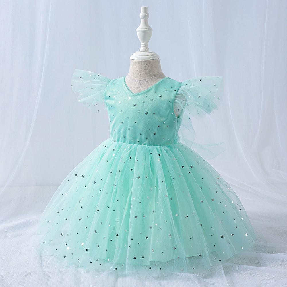 Vestido Verde Agua, beige, estrellas, Brillos