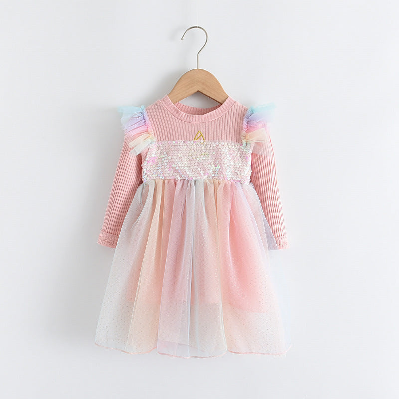 Vestido arcoiris mangas largas, frizado