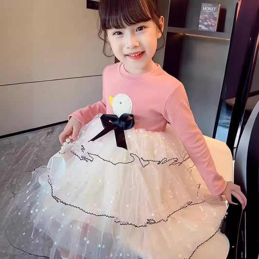 Vestido Rosa mangas largas