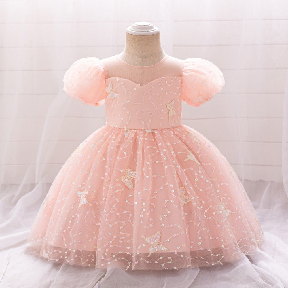 Vestido Rosa con mariposas, con brillos 2046R