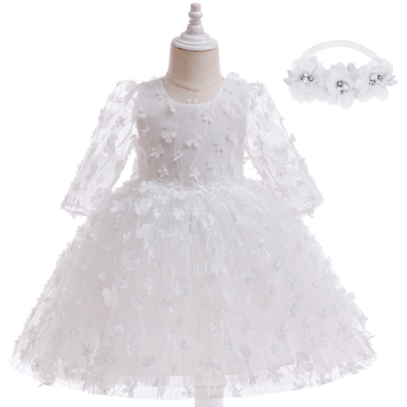 Vestido Blanco, florecitas, manguitas, Bautismo, Cortejo 2075