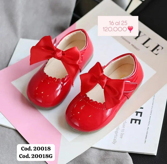 Zapatitos charol rojo con moño❤️ 20018R