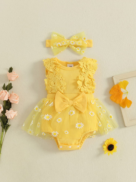 Vestibody Amarillo, margaritas, abejita, flores 1715