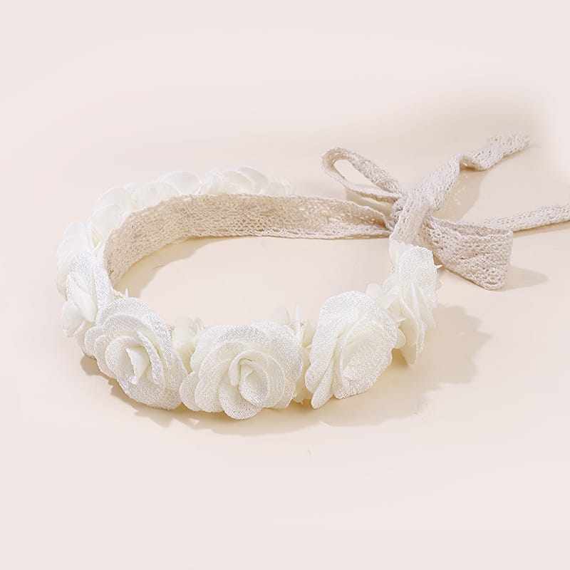 Tocado beige, Bautismo, flores, sesión de fotos