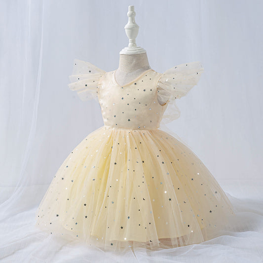 Vestido Verde Agua, beige, estrellas, Brillos