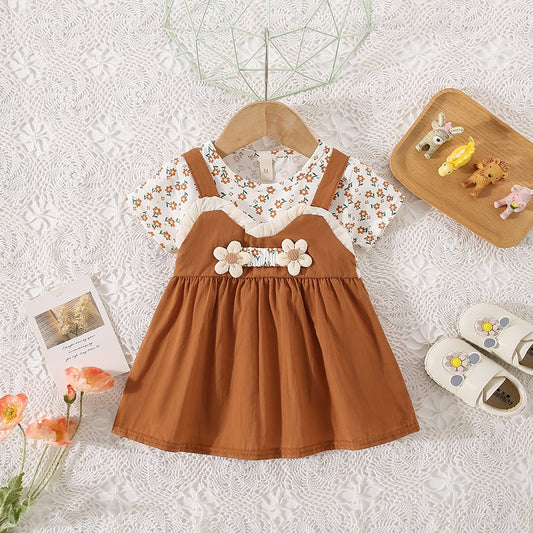 Vestido mangas cortas, verano, marrón, 1091