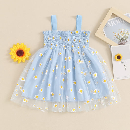 Vestido tiritas celeste, margaritas