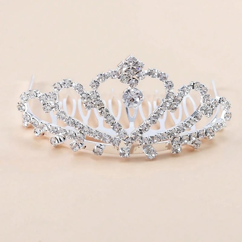 Tiara, corona con peineta, plateado, accesorios