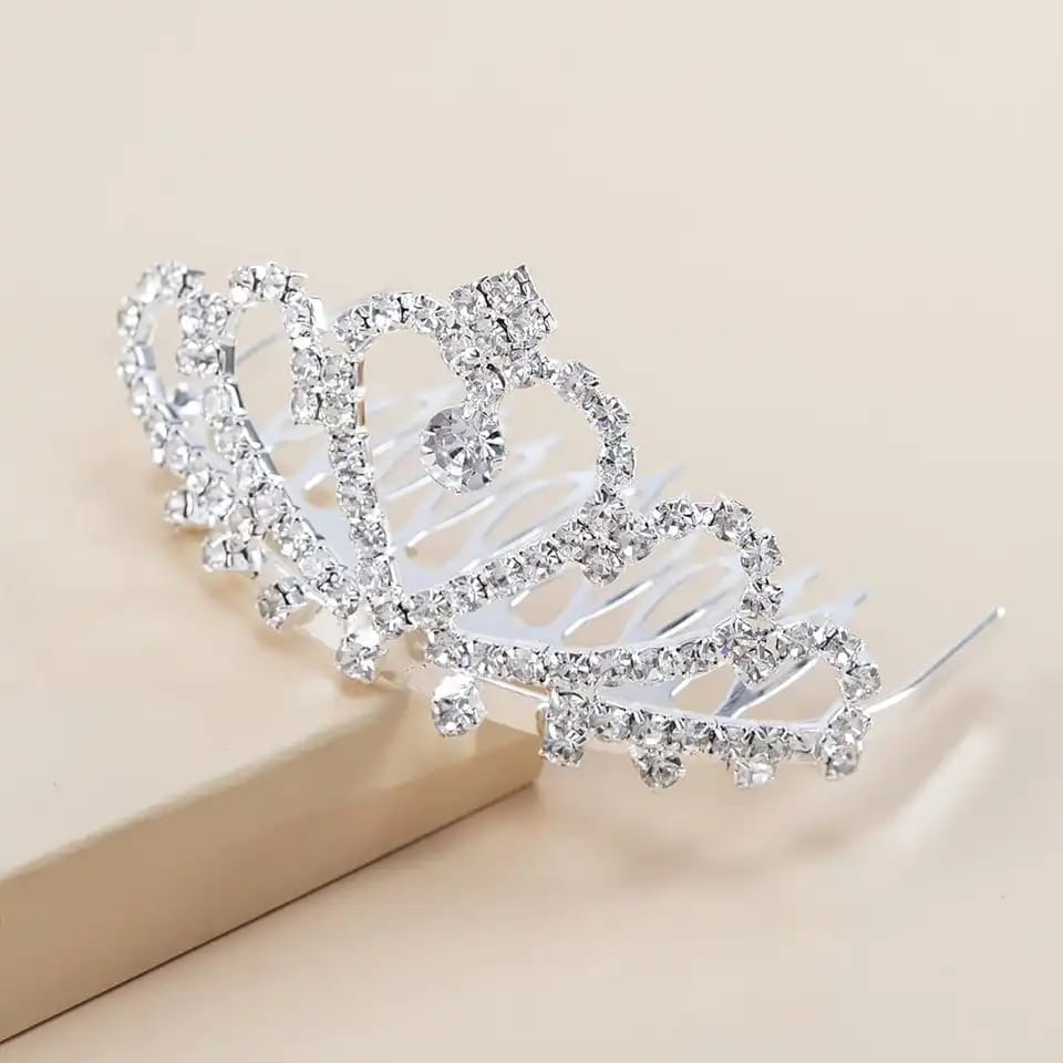 Tiara, corona con peineta, plateado, accesorios