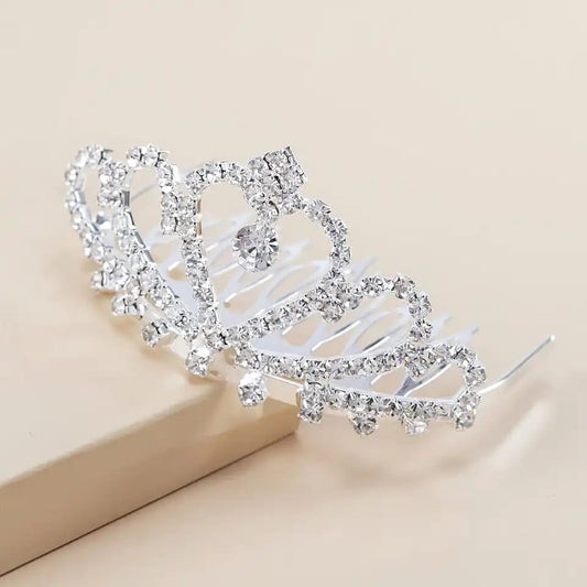 Tiara, corona con peineta, plateado, accesorios