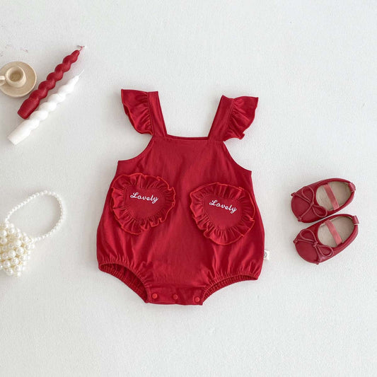 Body, mameluco rojo, verano, mangas con volantes, navidad❤️ 1094