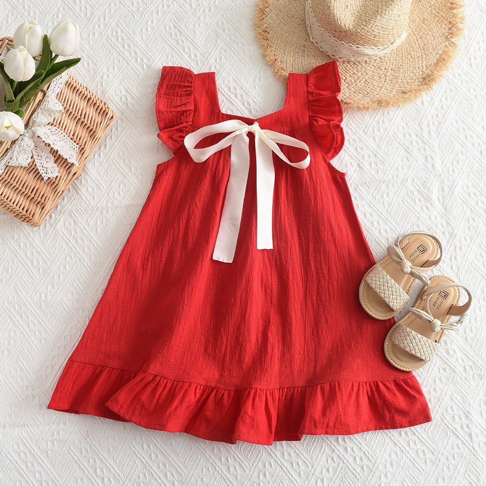 Vestido rojo con moño blanco Navidad❤️ 1179
