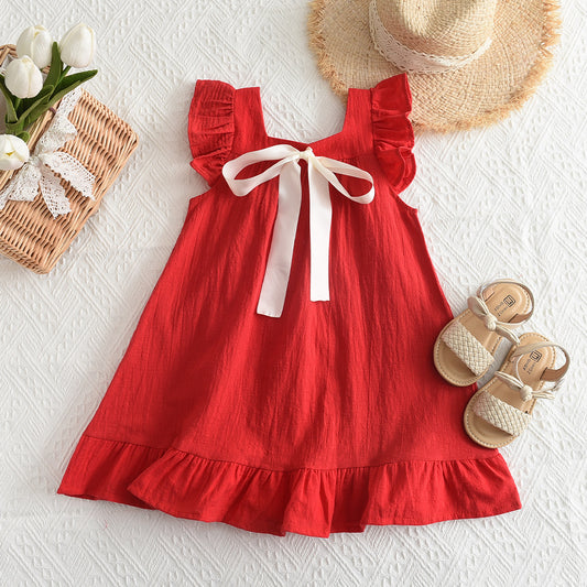 Vestido rojo con moño blanco Navidad❤️ 1179