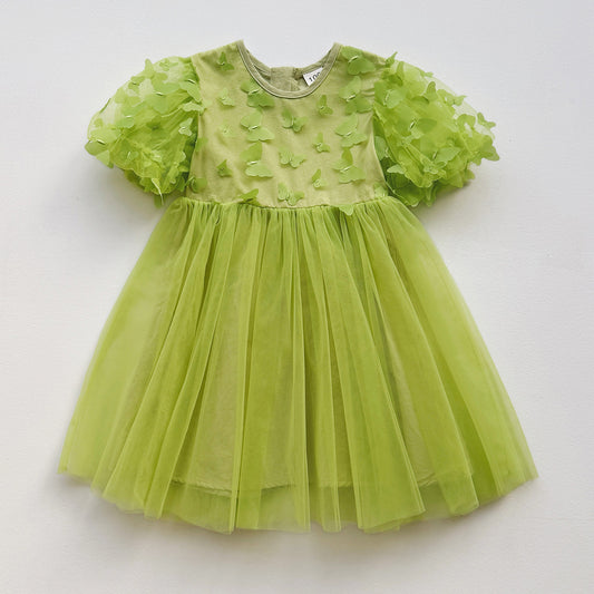 Vestido Verde con manguitas y detalles en mariposas 3D🦋💚 1481