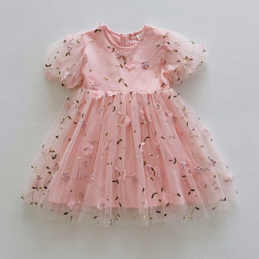 Vestido Rosa Flores, mariposas, bosque encantado🌸 1186