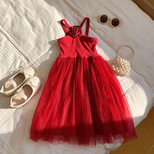 Vestido rojo con detalle de Flor, navidad, frutilla❤️ 1181