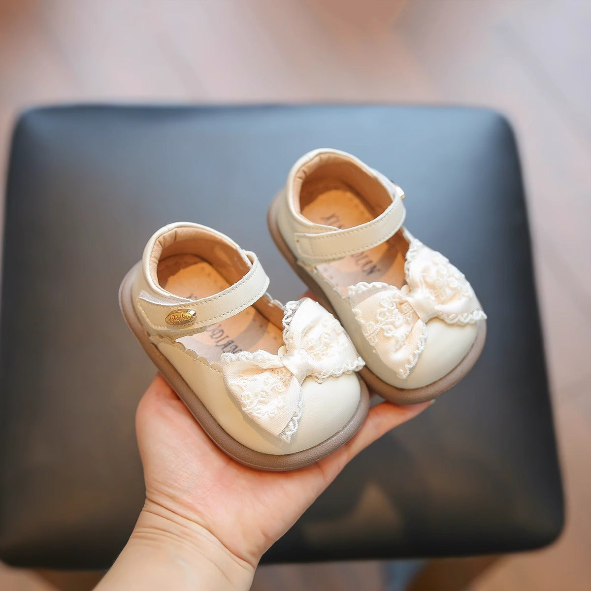 Zapato, calzado Beige con Moño, encaje 🤍✨25116