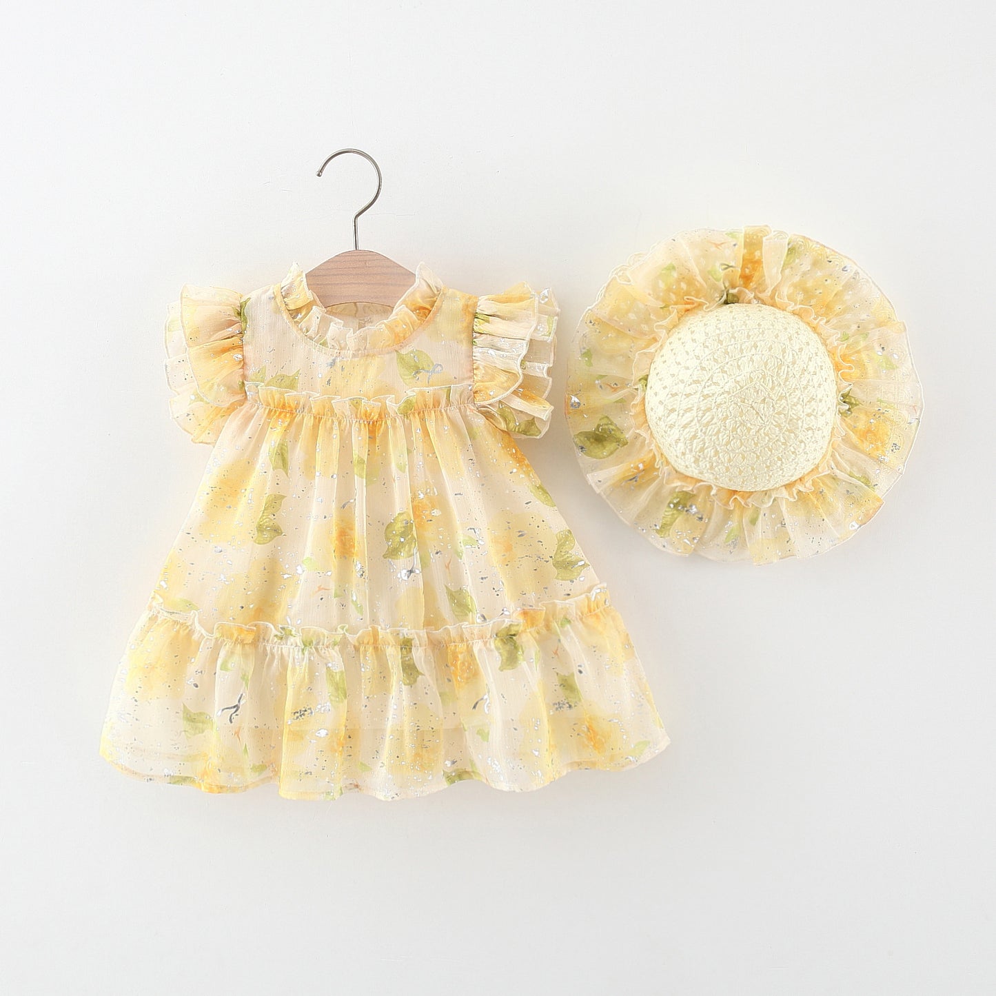 Vestido Amarillo, Floral, con sombrero 👒💛1248