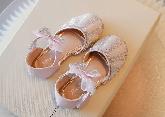Sandalia brillos rosa con moño🎀25034