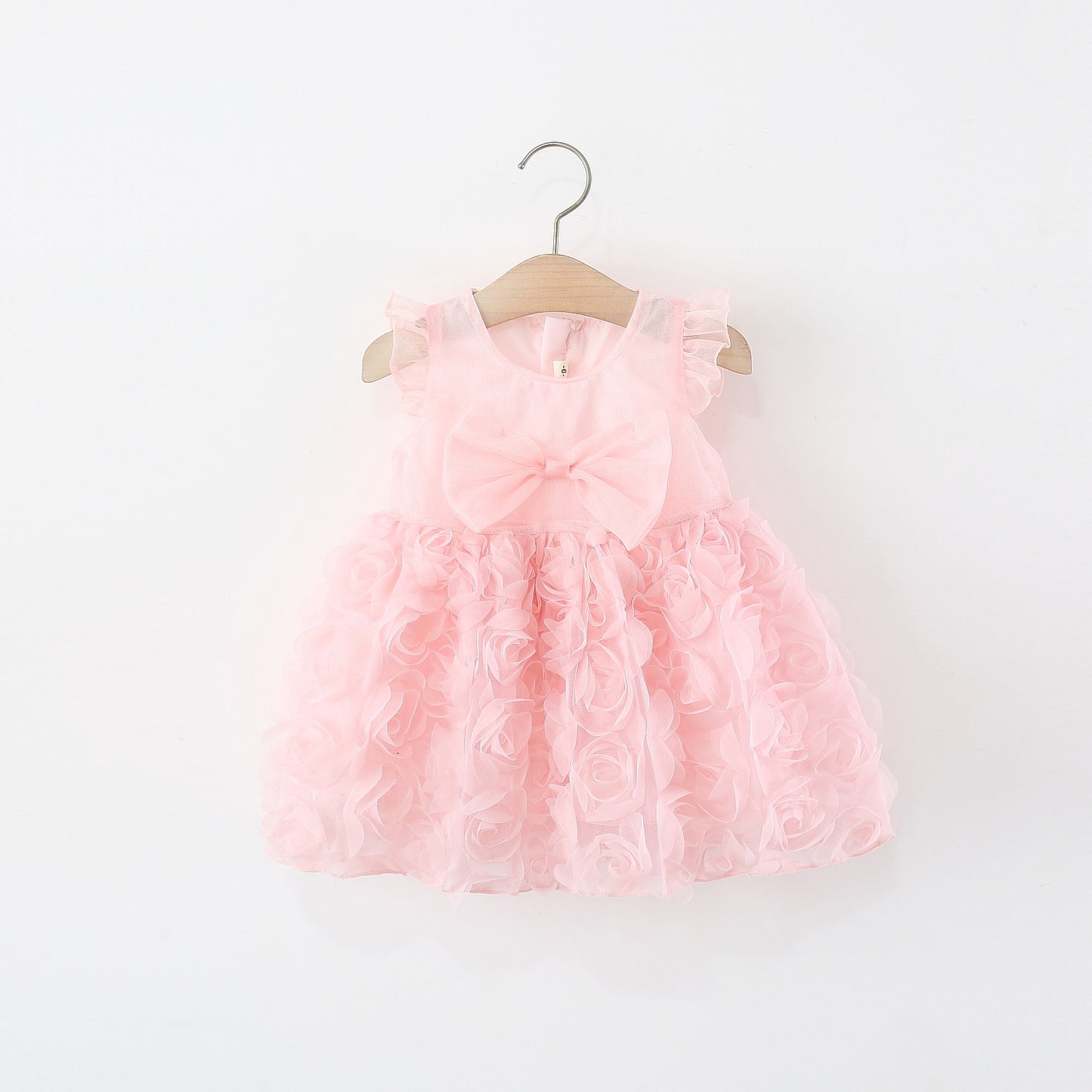 Vestido Rosa, mangas, detalles rosas🌸🩷1348