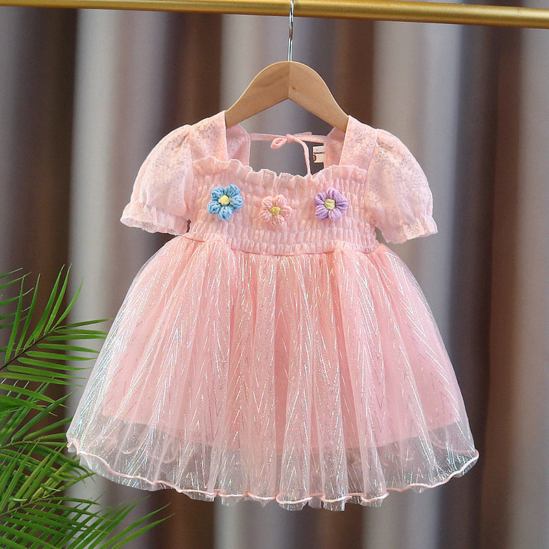 Vestido Rosa, mangas, flores, casual 🌸✨1357