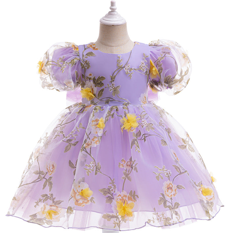 Vestido Lila, mangas, detalles florales 🌼💟1366