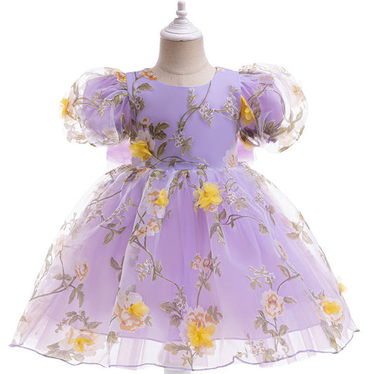 Vestido Lila, mangas, detalles florales 🌼💟1366