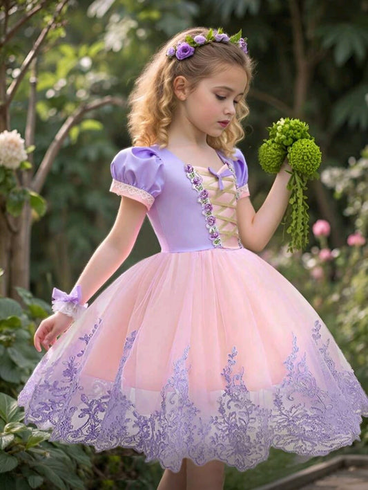 Vestido Lila con Rosa, Rapunzel 💜✨1385