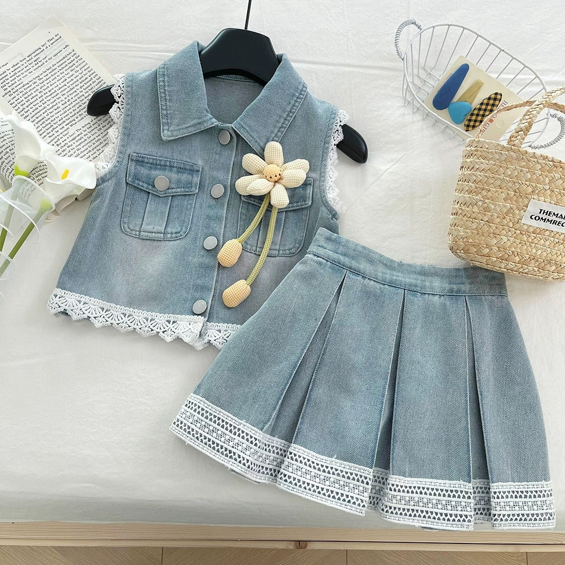 Conjunto de jeans, chaleco más pollera🦋1491