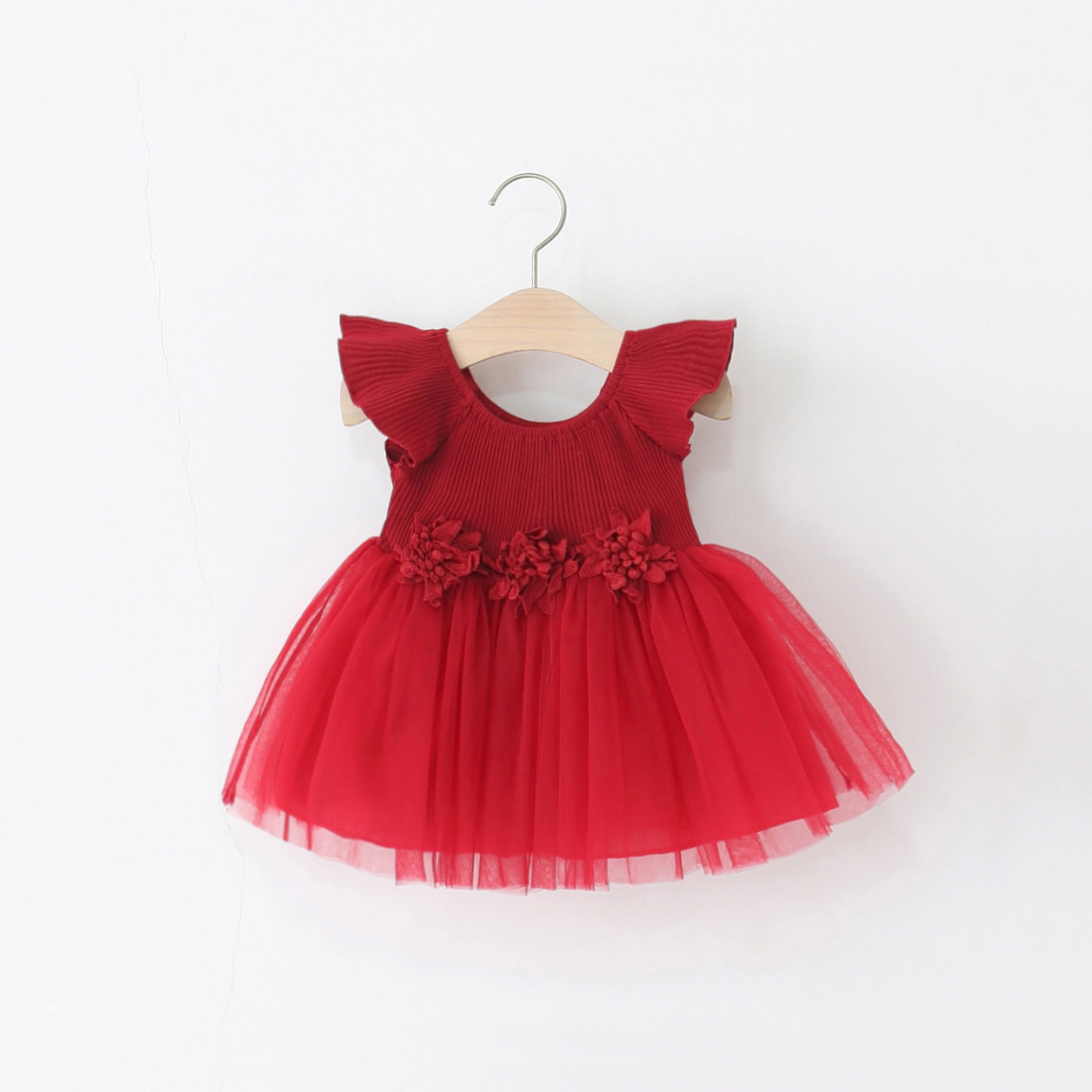 Vestido rojo oscuro con detalle de flores 3D ❤️🎅1506