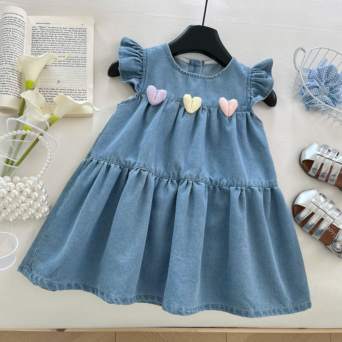 Vestido de jeans con detalle de corazones🩵1495