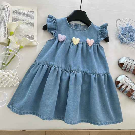 Vestido de jeans con detalle de corazones🩵1495