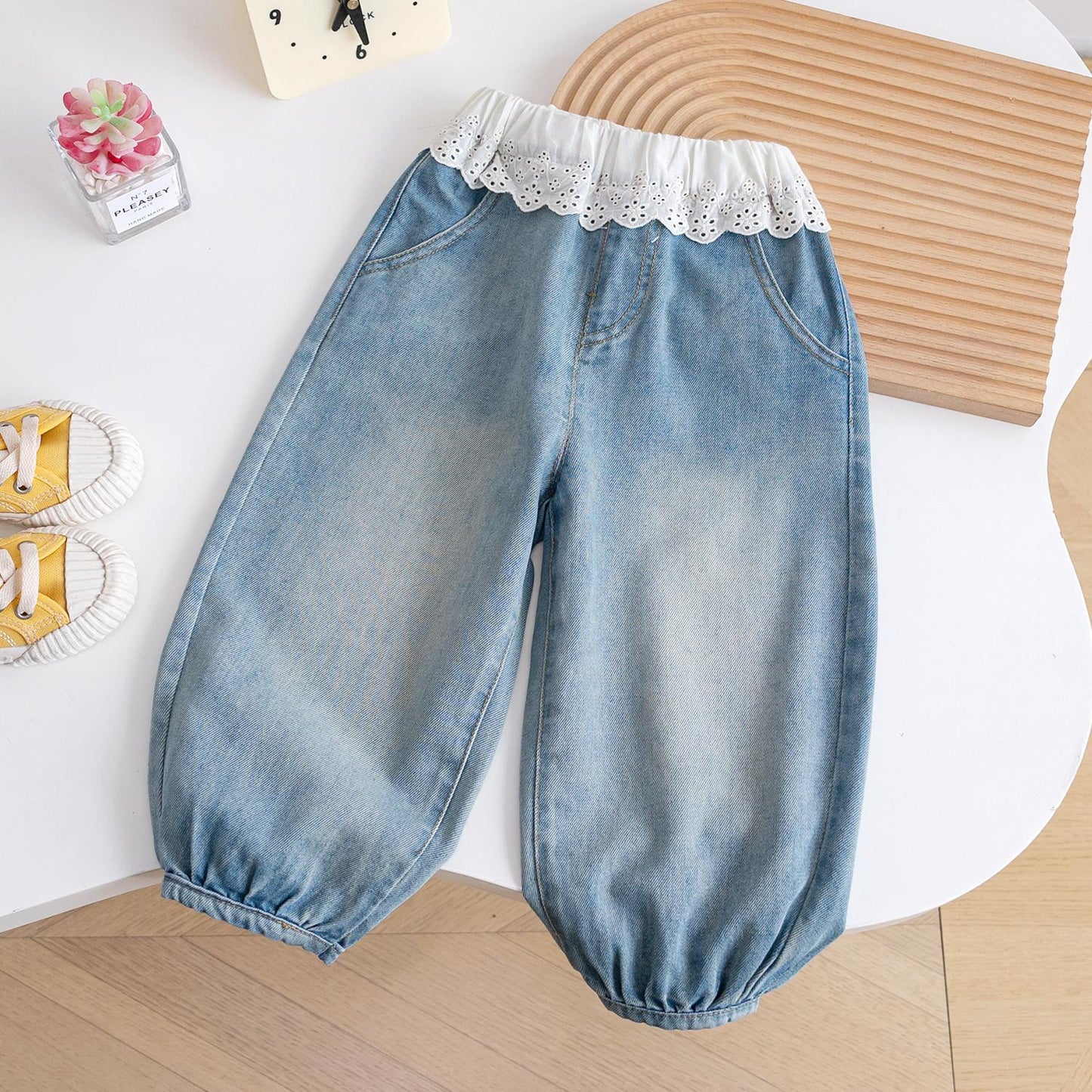 Jeans, pantalón, vaquero ancho, encaje 2081