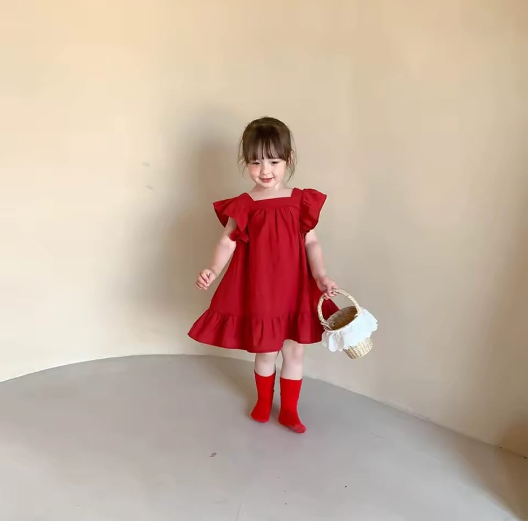 Vestido rojo con moño blanco🎅1554