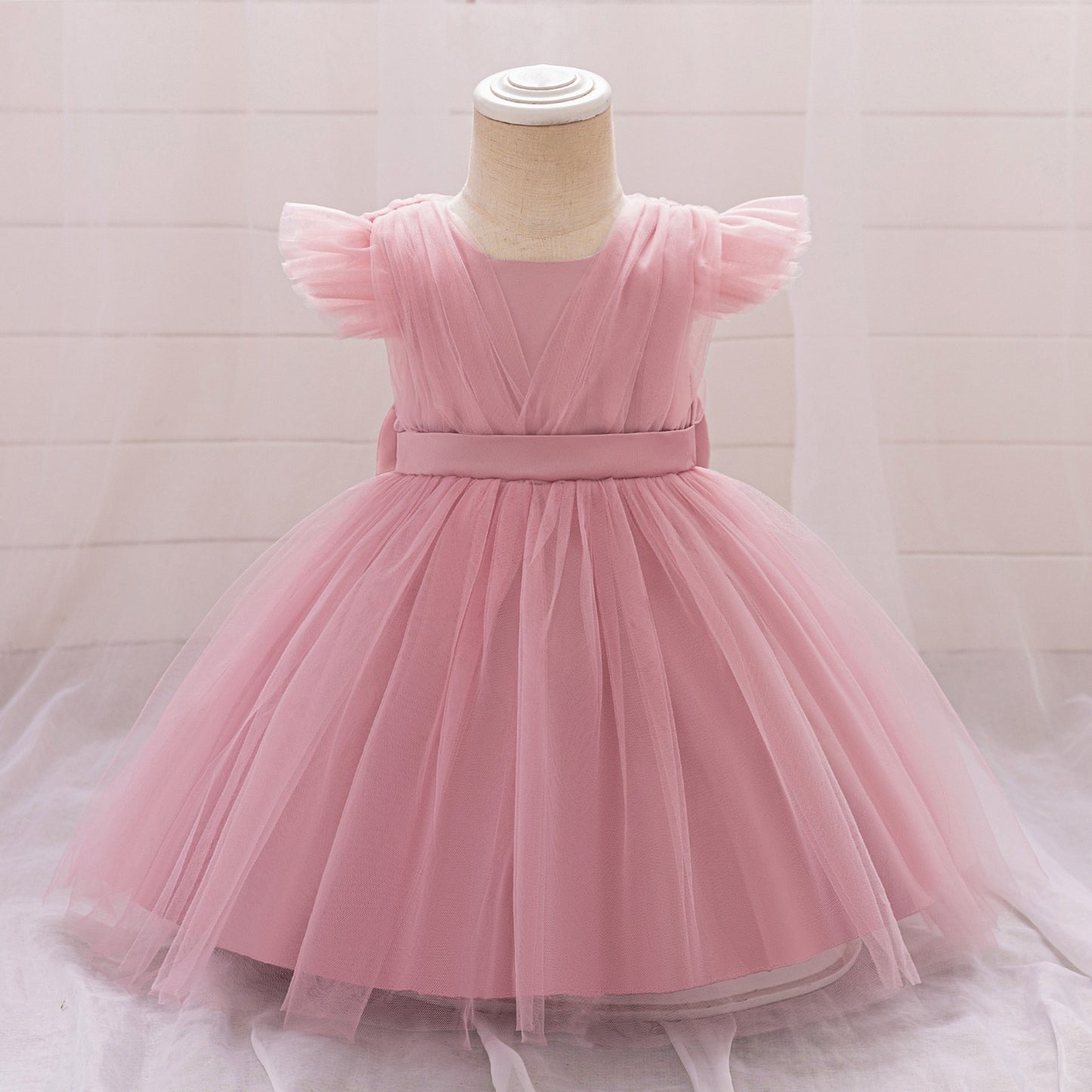Vestido Rosa Vieja con manguita y moño atrás🎀2016