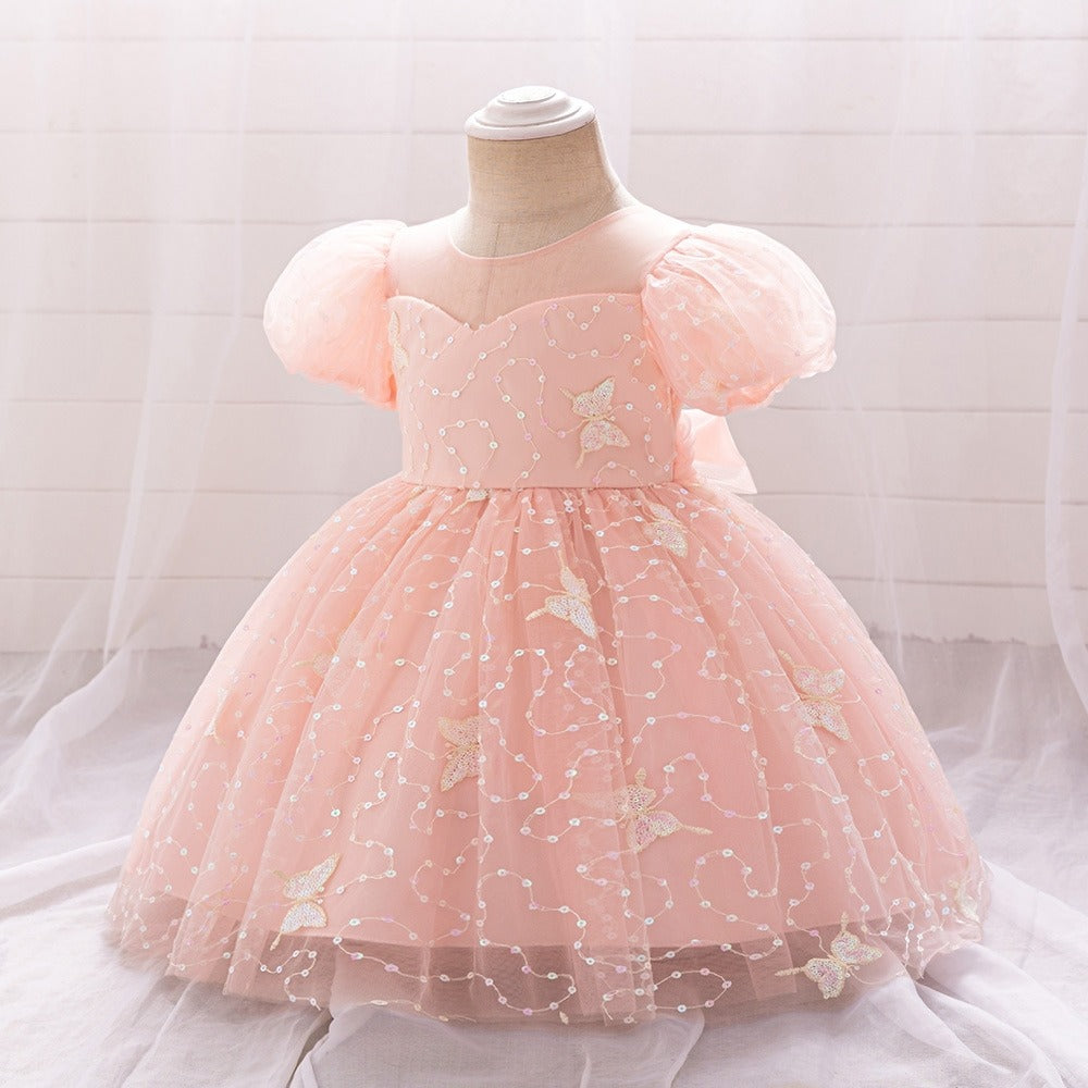 Vestido Rosa con mariposas, con brillos 2046R