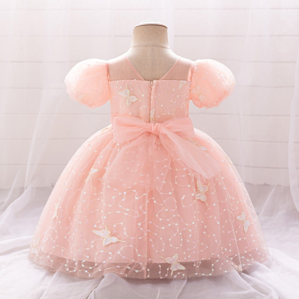 Vestido Rosa con mariposas, con brillos 2046R