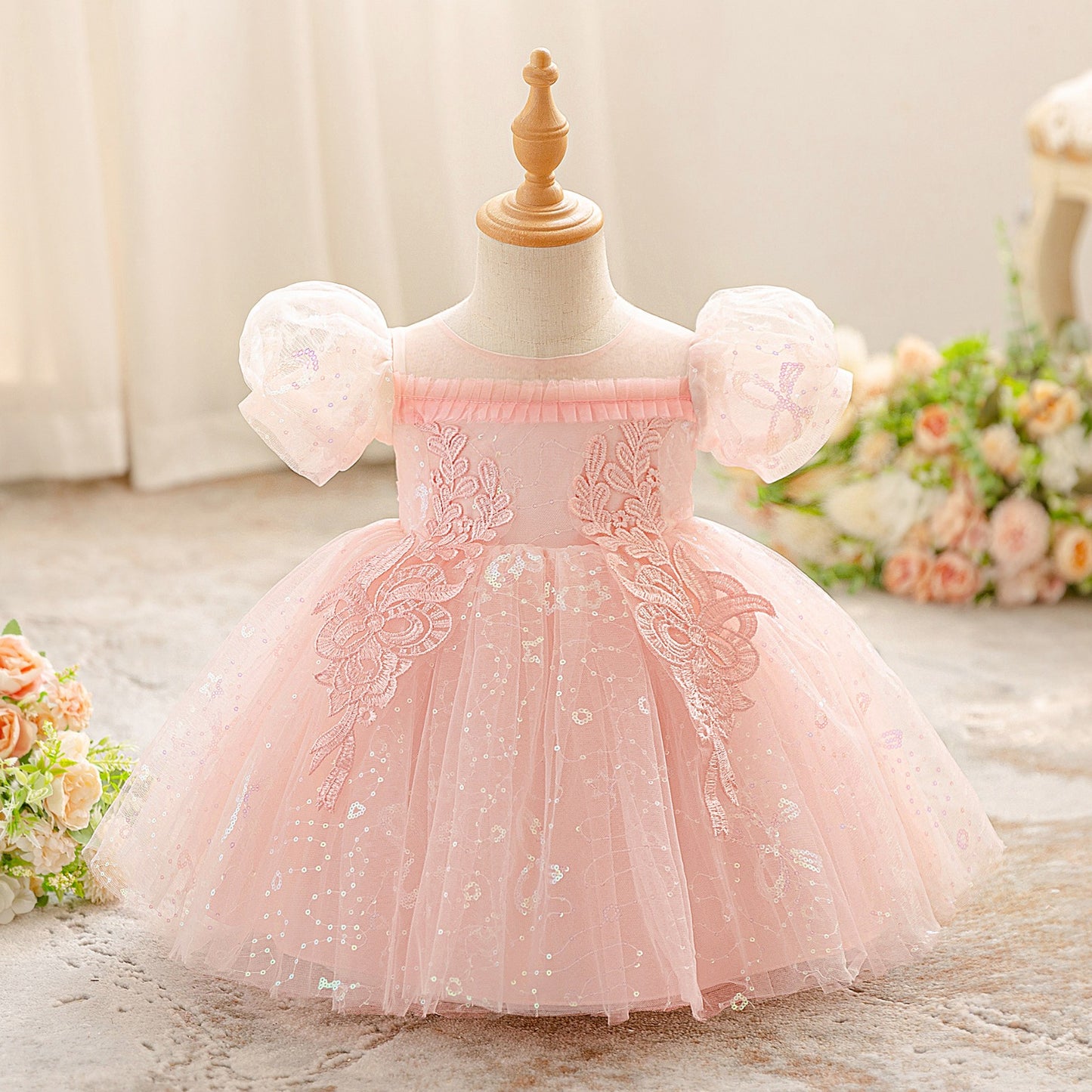 Vestido Rosa manga princesa👑2043