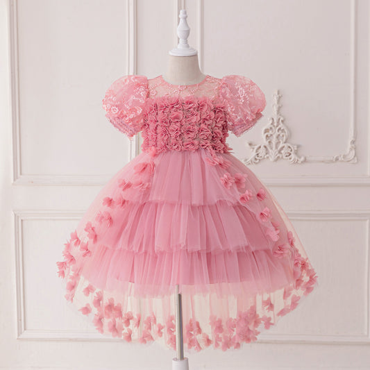 Vestido Rosa Vieja, manga princesa con cola👑2033RV