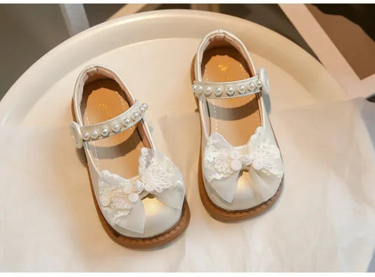 Calzado, zapatos Beige con detalle de moños y perlas🎀✨26022B