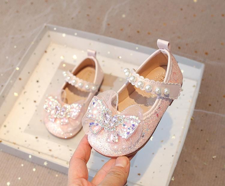 Calzado, zapatos rosa con brillos,moño, mariposa🎀✨26032RS