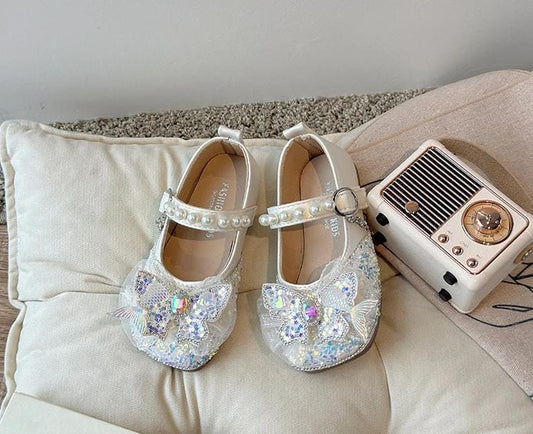 Calzado, zapatos beige con brillos y perlas, sirena✨26031B