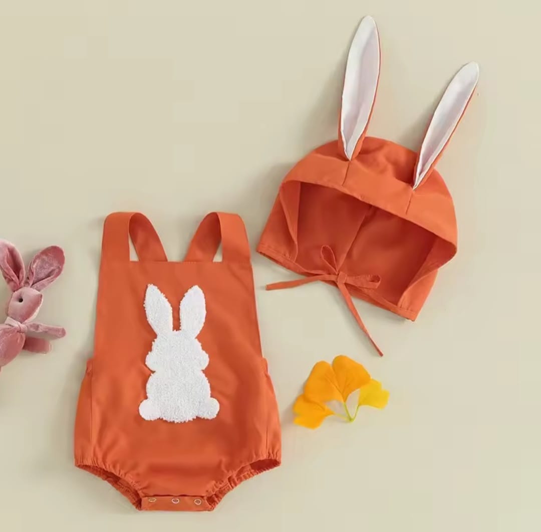 Body más gorro naranja diseño conejo, pascua🐰2625