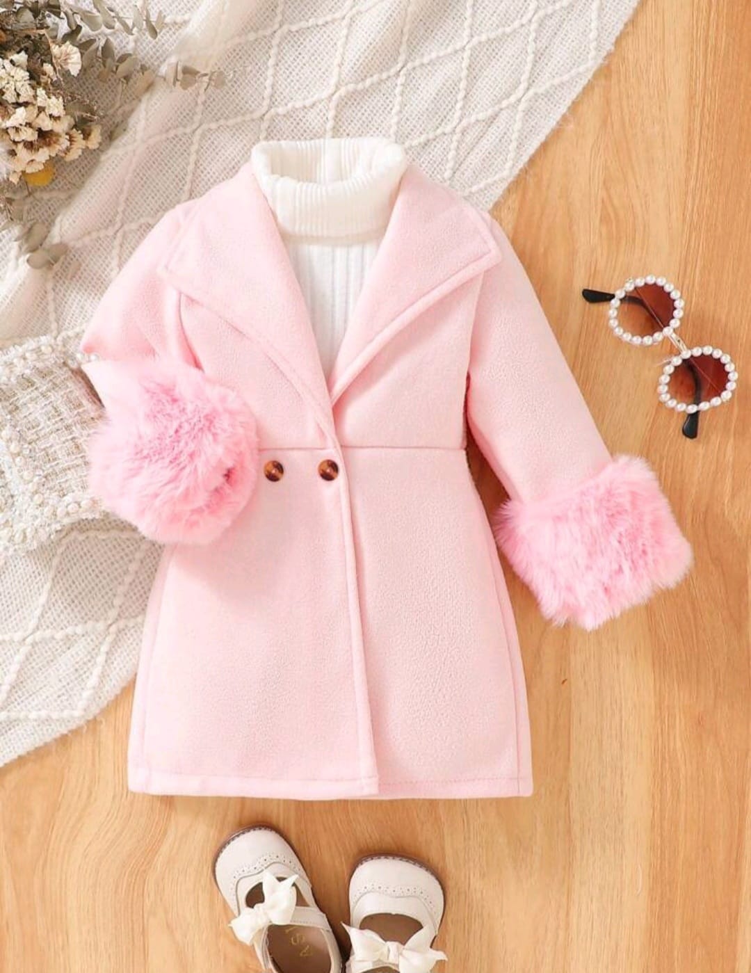 Abrigo, tapado rosa con detalle peludita en la maga🎀 2604