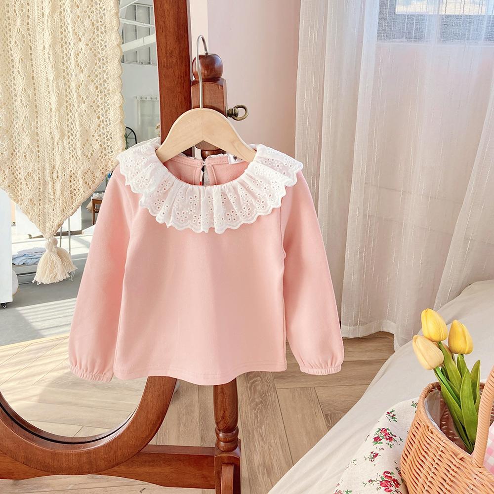 Básica mangas largas Rosa con detalles Broderie en el cuello🌸 2585