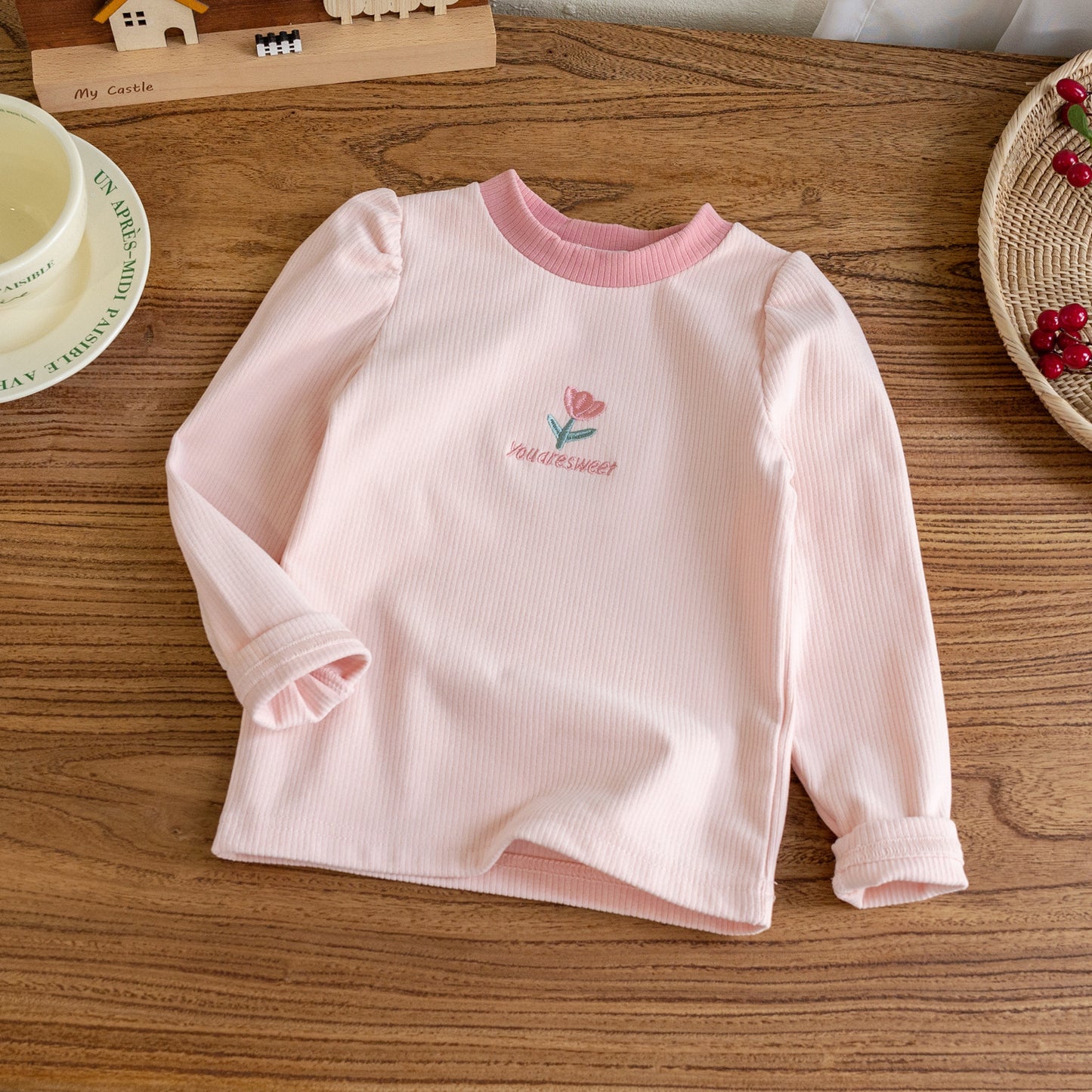 Básica mangas largas rosa diseño flor🌸2575