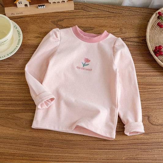 Básica mangas largas rosa diseño flor🌸2575