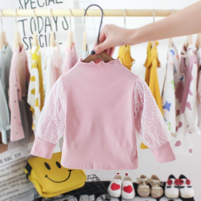 Básica mangas largas con detalle encaje en mangas🎀 2577