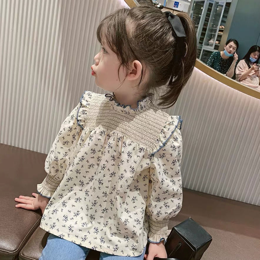 Camisa mangas largas olgada beige con estampado✨ 2581