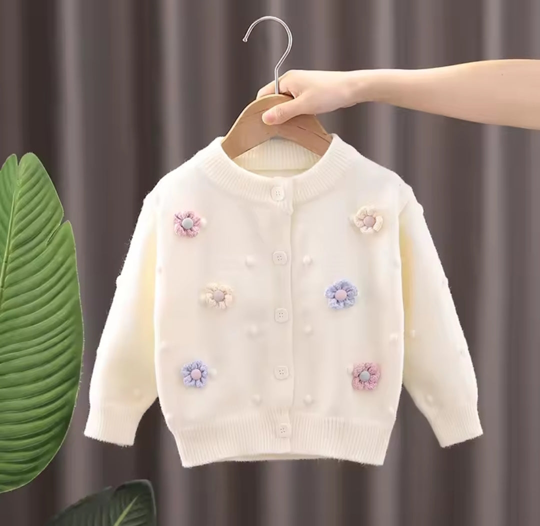 Suéter de hilo, beige con flores, abrigo, abrigo de hilo, inv 2618